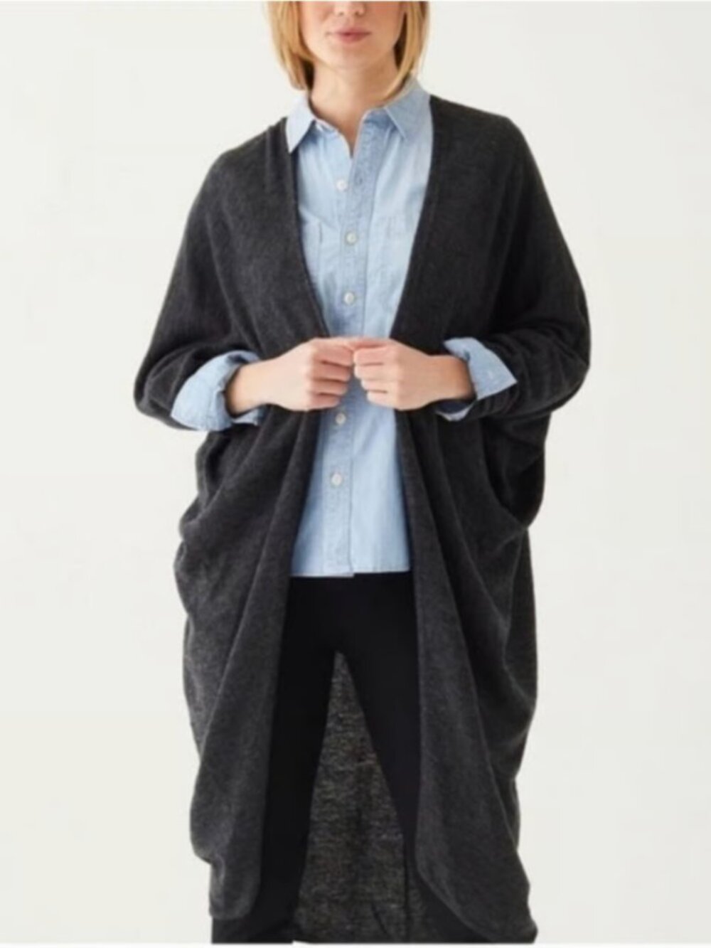 Mersea Chelsea Wool Kimono Open Duster Long Cardigan Charcoal Grey